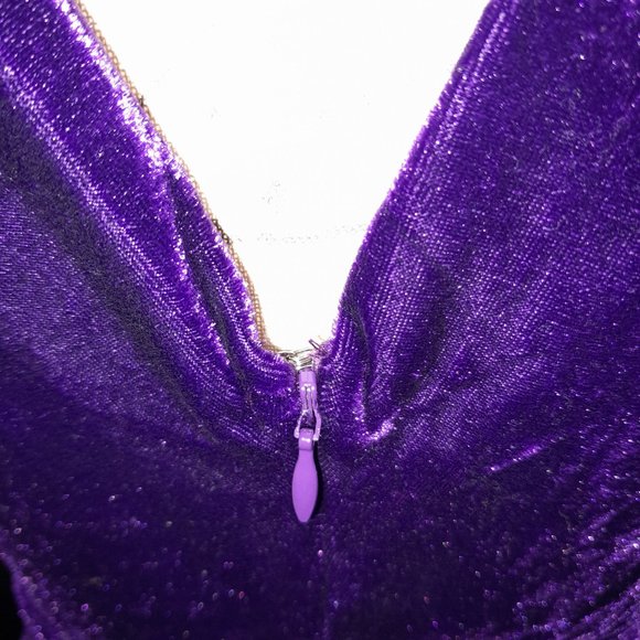 NWT Bridge Violet Velvet Open Back Tie Long Sleeve Zip Dolman Sleeve Party Dress - Picture 10 of 14